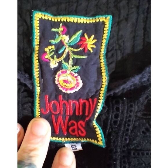 Johnny Was Size Small Black and Navy Dress Lace Trim Rayon Blend - Picture 3 of 9